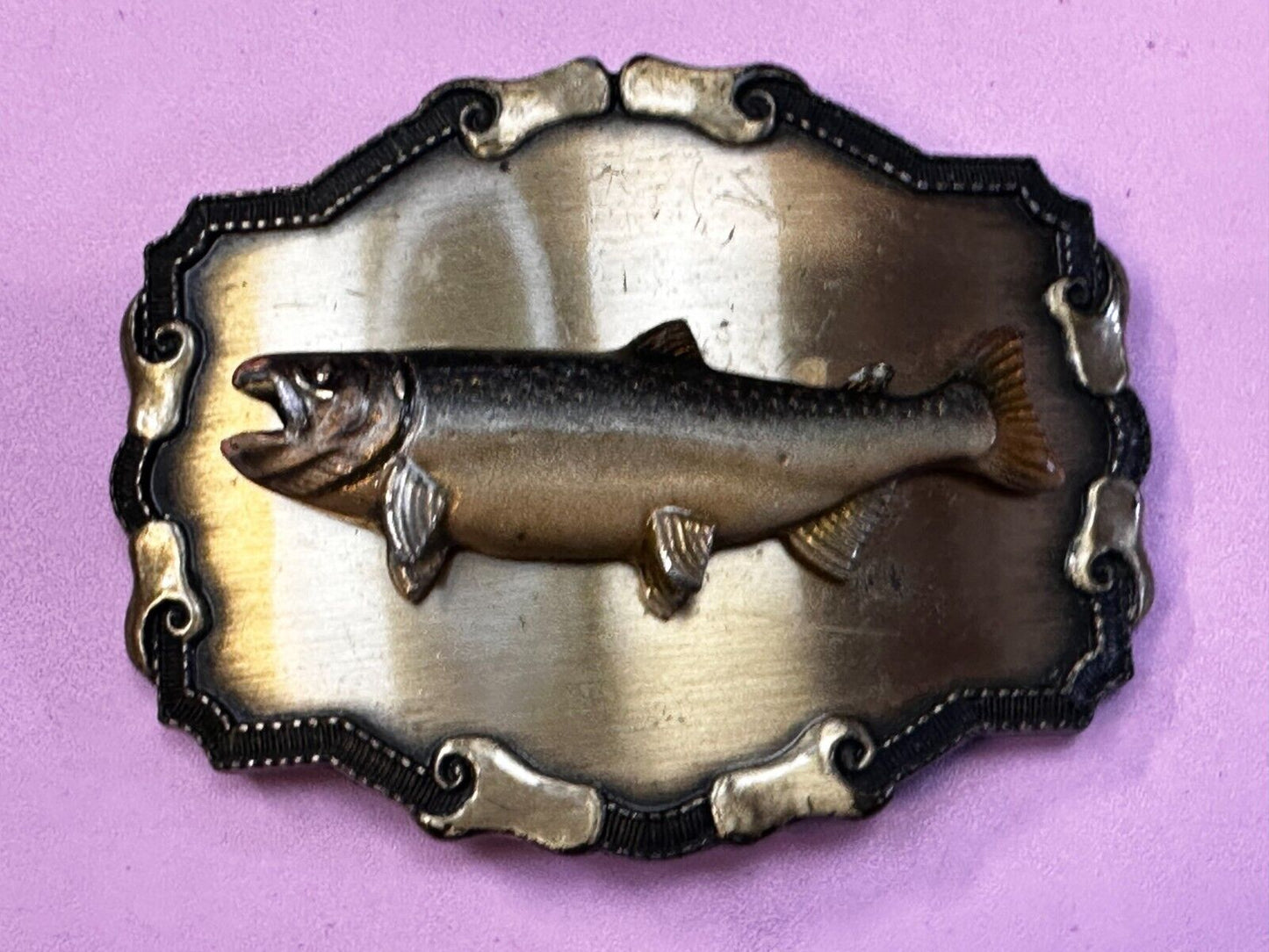 3D Fish Trout Fishing Fisherman Salmon  Vintage 1979 Raintree Belt Buckle