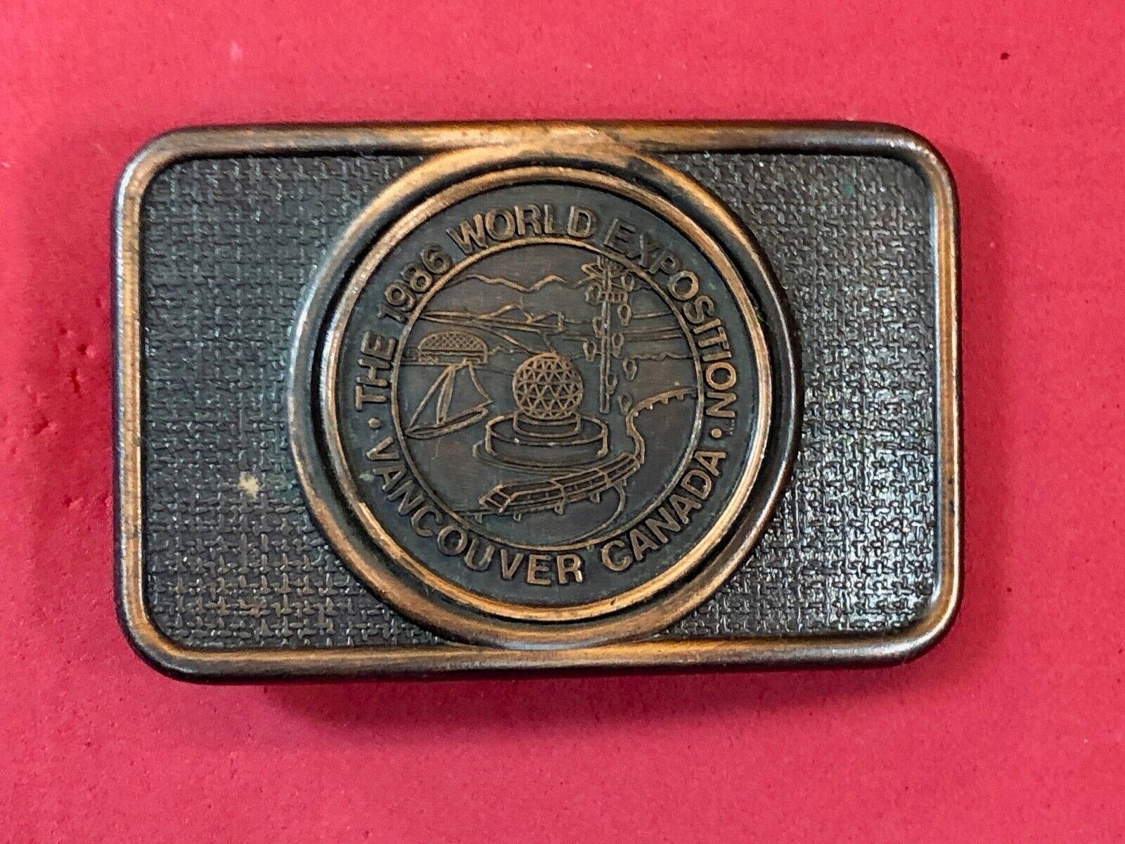 1986 World Exposition Vancouver Canada Souvenier Belt Buckle Copper Color