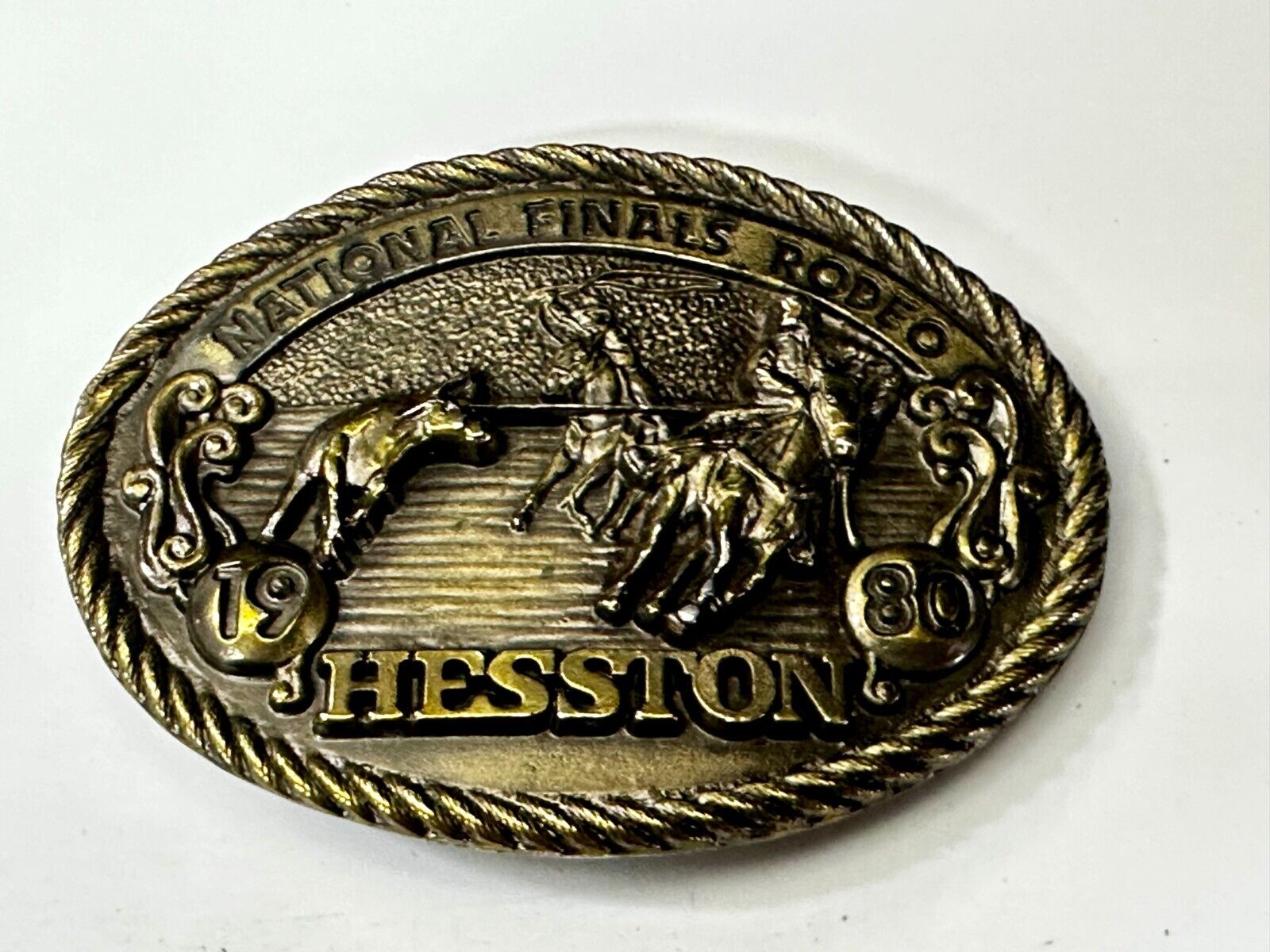 1980 Hesston National Finals Rodeo NFR Cowboys Team Roping Belt Buckle