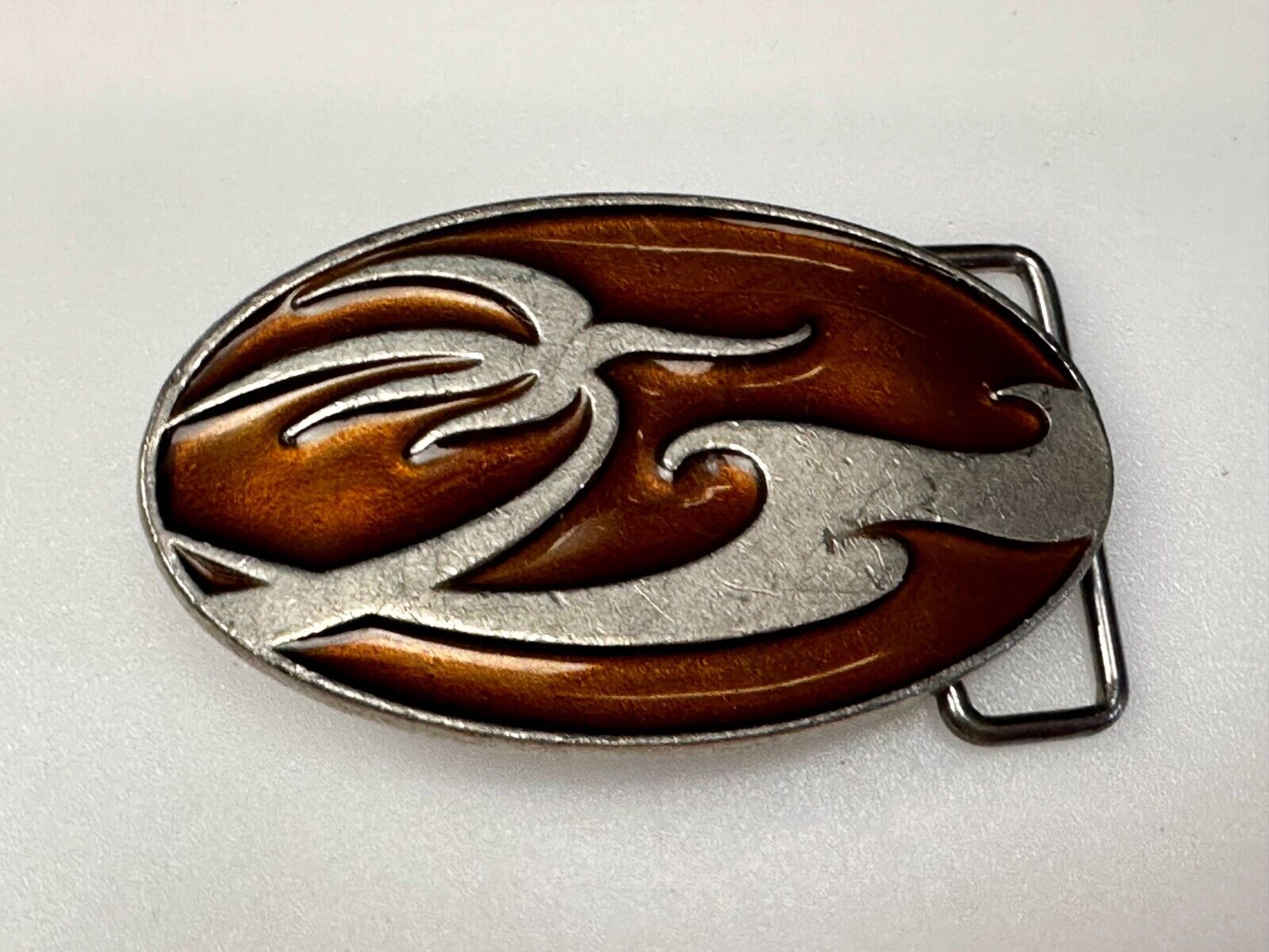 Abstract Pattern Orange Enameled Oval Vintage Fashion Belt Buckle