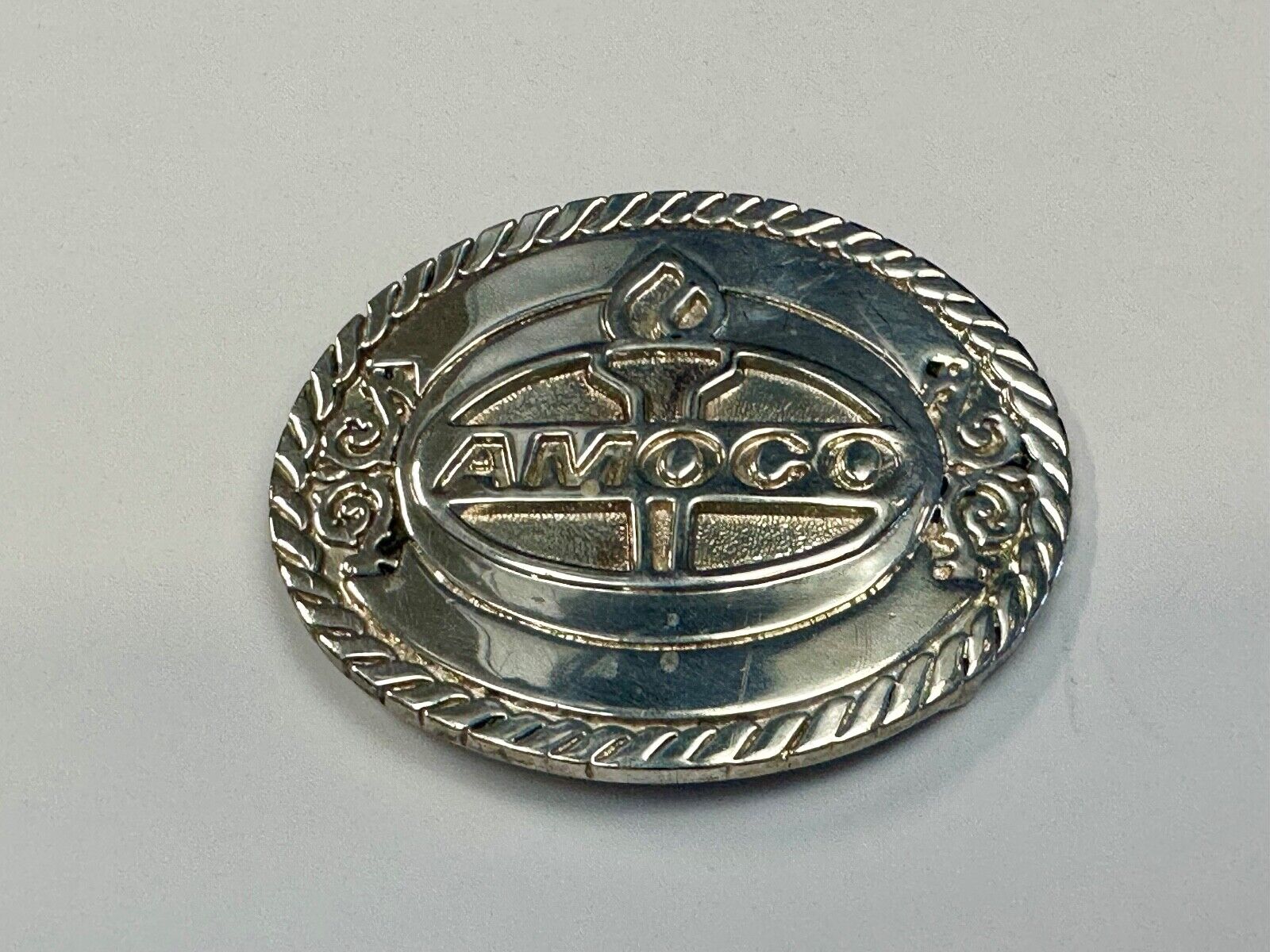 Amoco Oil Gas Mining Fuel Company logo Vintage 1981 belt buckle by by OC tanner