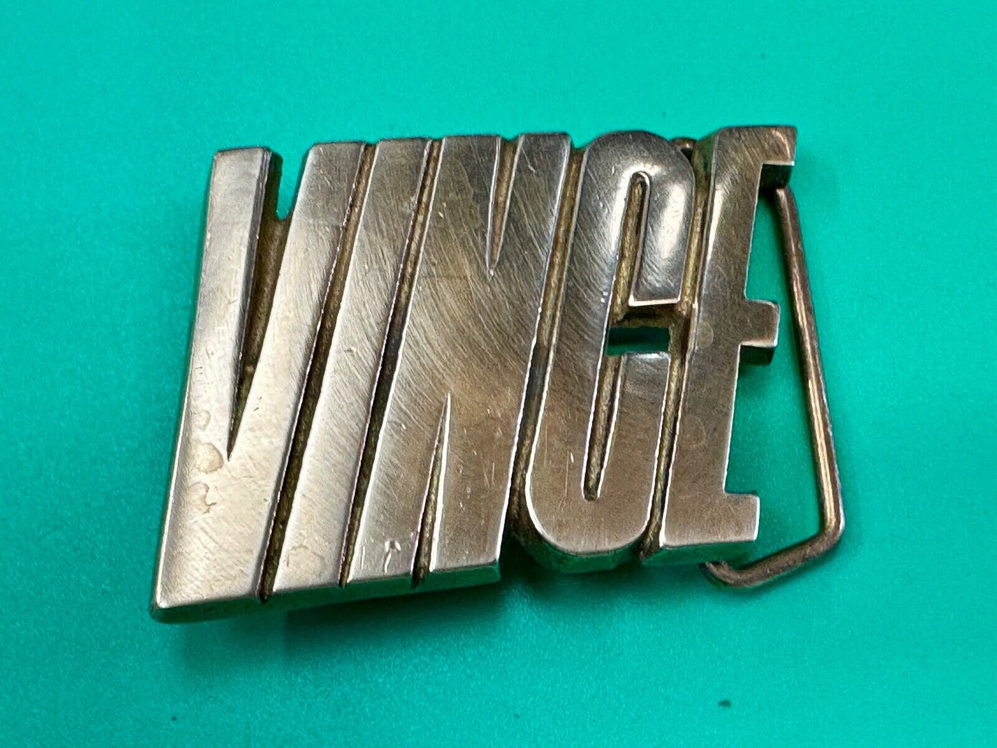 VINCE  custom name cutout block letter solid brass belt buckle by Baron Buckles