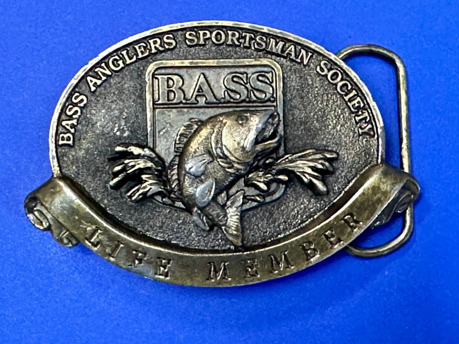 BASS Anglers Sportsman Society LIFE MEMBER Brass Tone Great American Belt Buckle