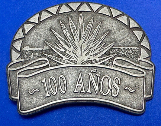 Tequila advertising 100 Anos Vintage Pewter Metal cutout belt buckle