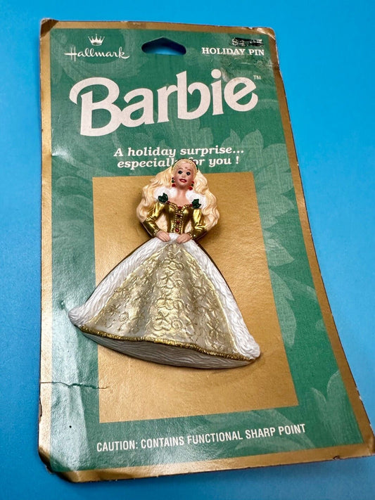 BARBIE DOLL HAPPY HOLIDAYS CHRISTMAS PIN BROOCH - HALLMARK 1996