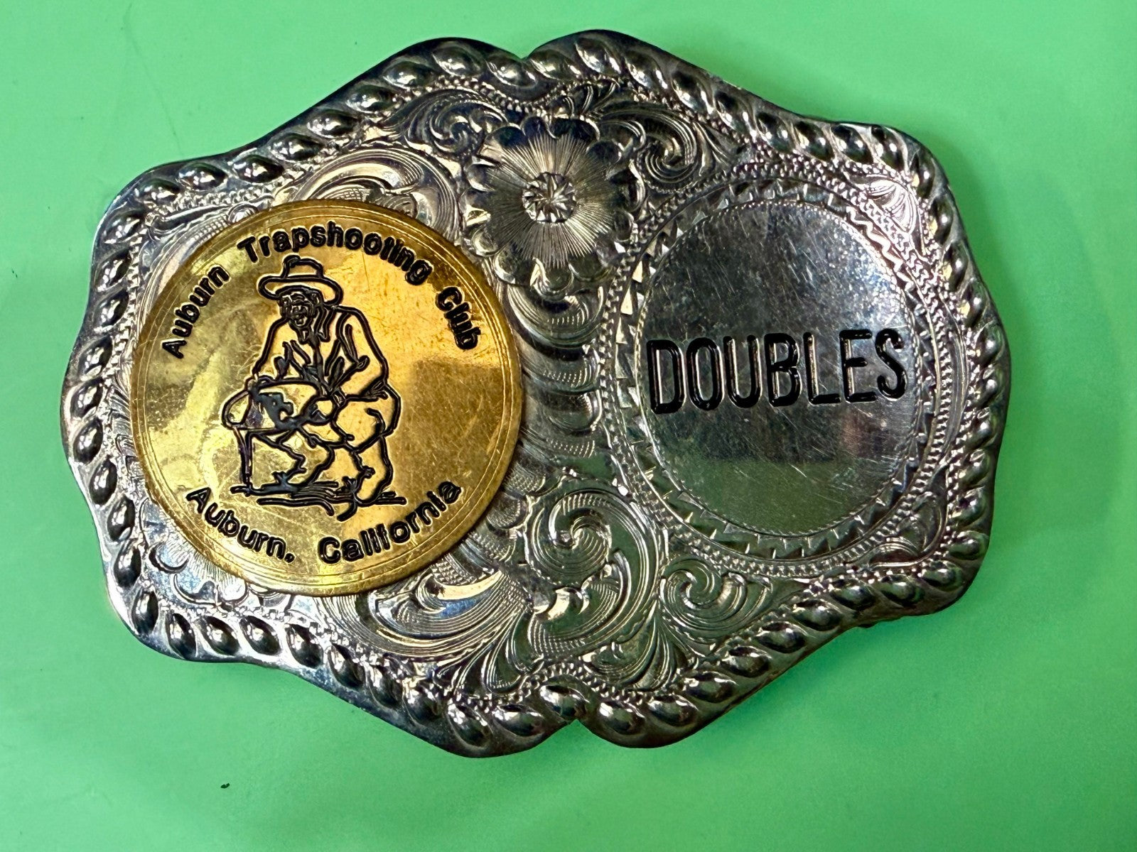 Auburn Trapshooting Auburn California Doubles Trophy Champion Awards Belt Buckle