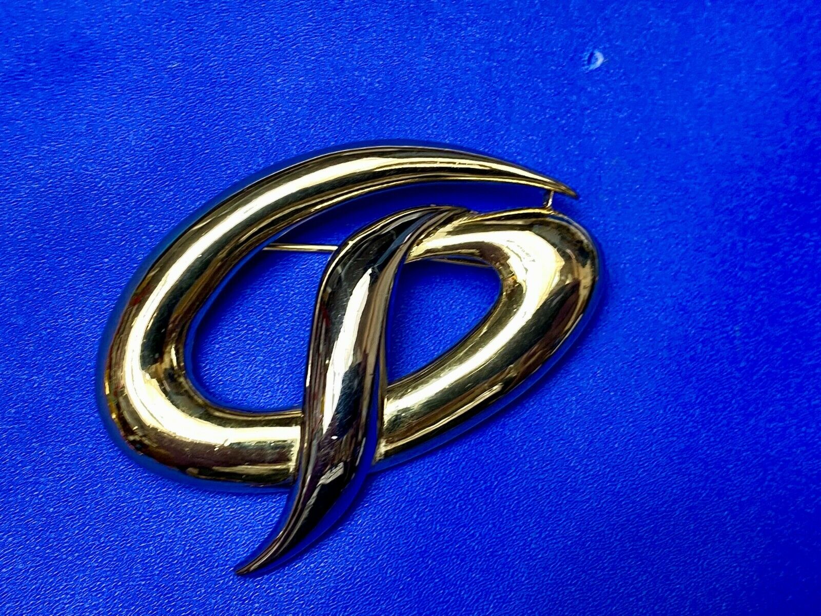 Vintage Brooch MJENT M Jent gold tone Abstract swirl wave Large lapel pin