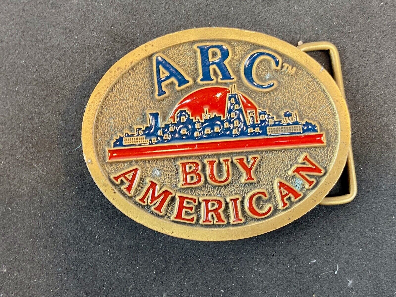 ARC Buy American C+D Hit 1980's Enamel Advertising Numbered USA Belt Buckle 