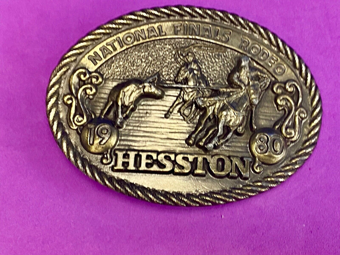 1980 NFR National Finals Rodeo Hesston Adult Cowboy Collectors Belt Buckle