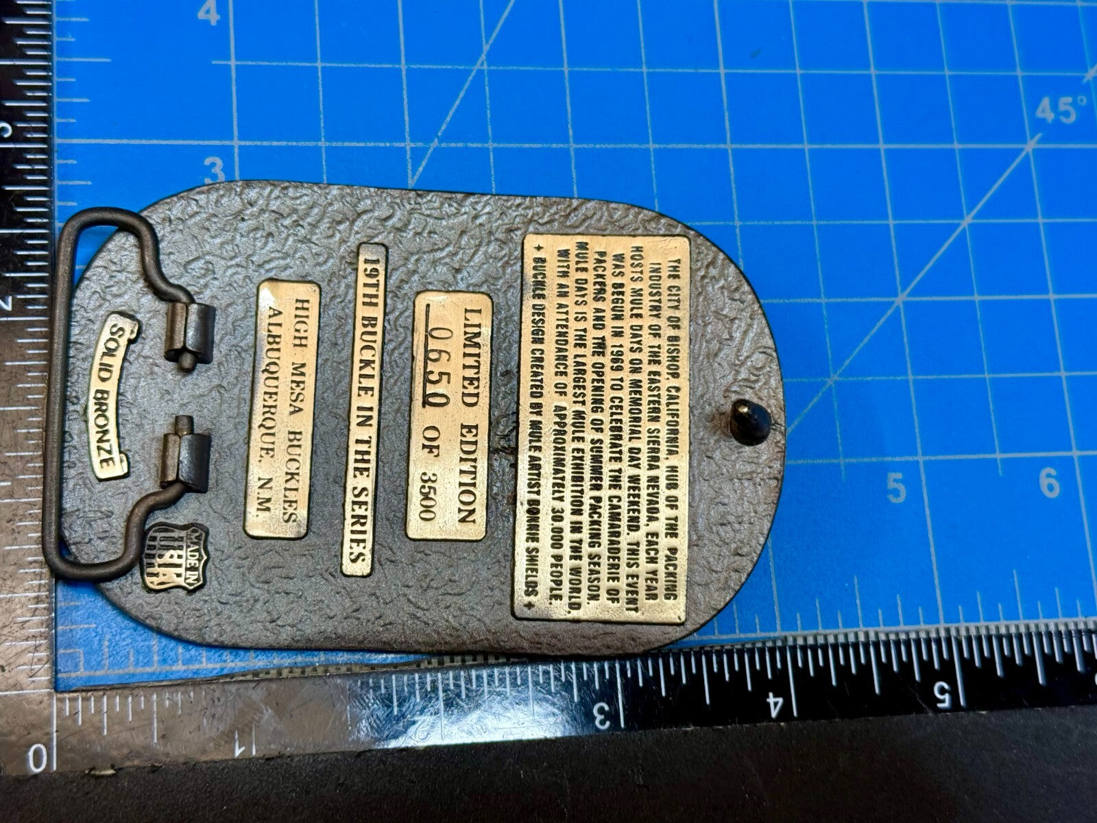 Bishop California Mule Days Memorial Day Weekend 1995 Commemorative Belt Buckle