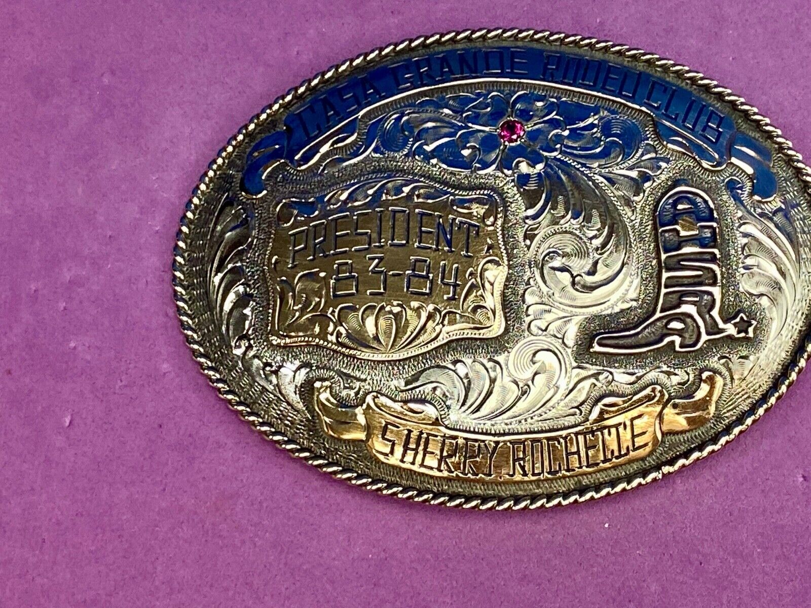 80's Lee Wesley trophy belt buckle CASA Grande Rodeo Club President Award AHSA 
