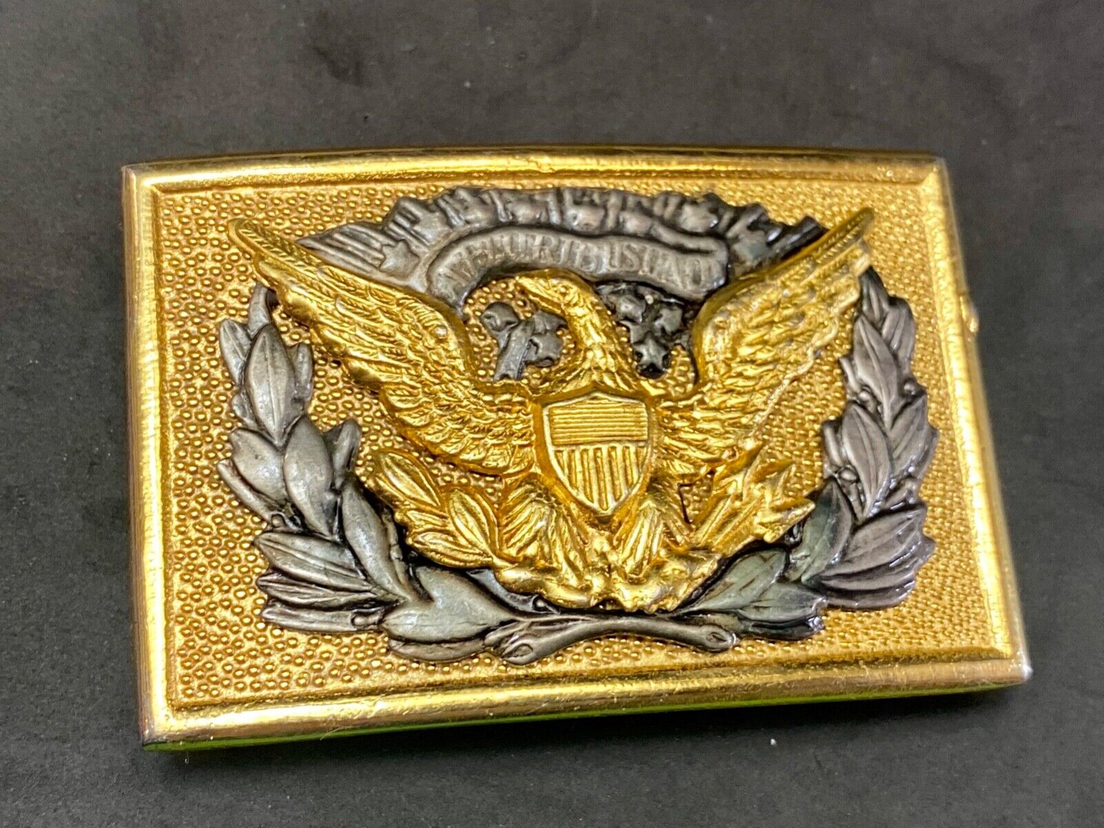 Vintage American Eagle Shield Olive Branch Emblem belt buckle & table plaque