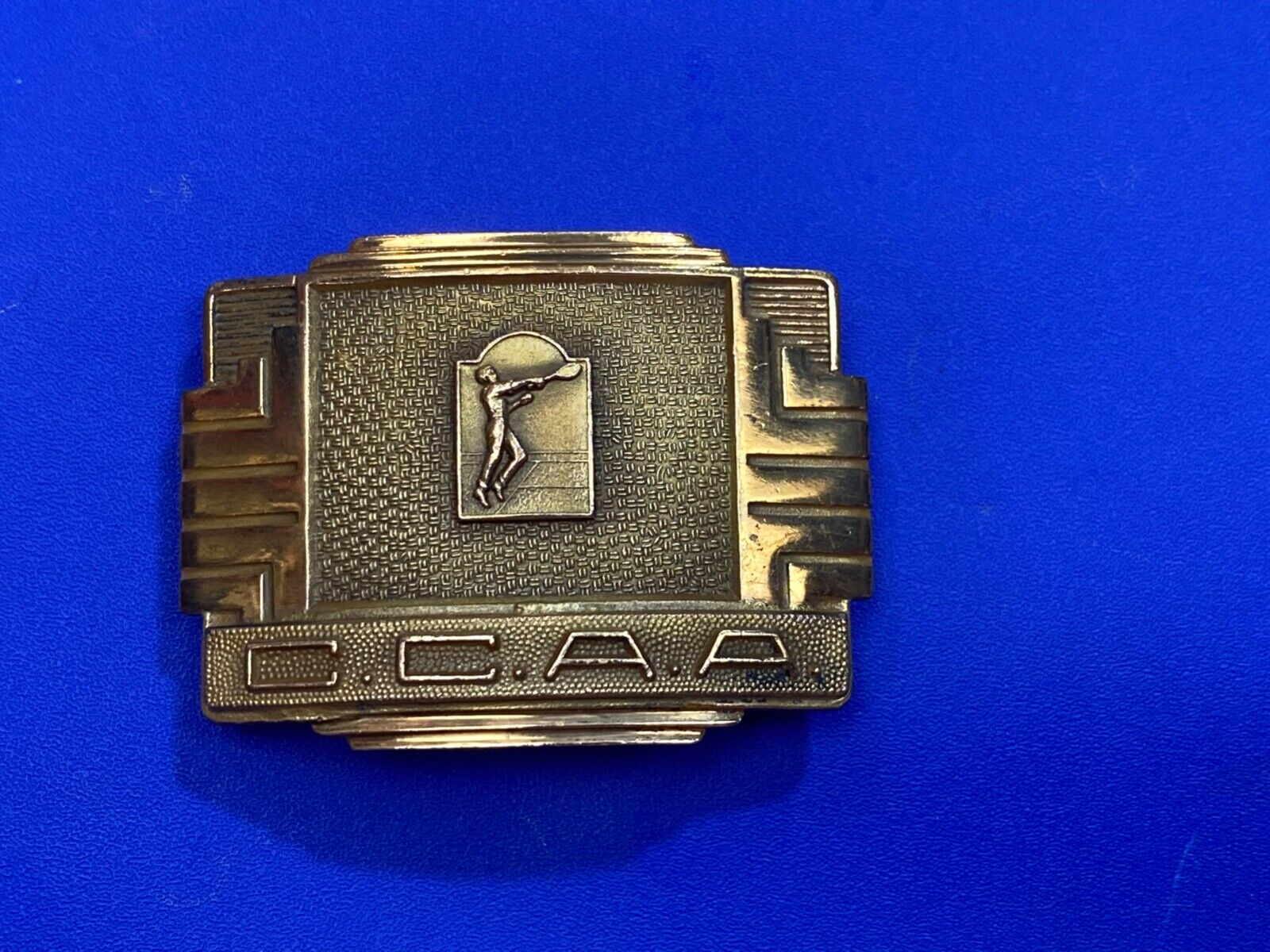 Vintage 1950 CCAA Tennis Award Trophy - Invisible brand, USA made belt buckle