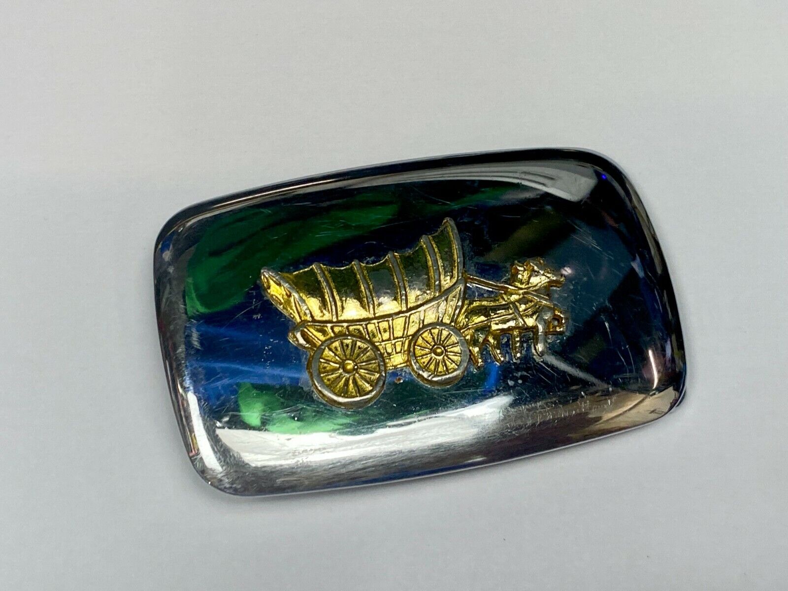 Usa Made Horse Drawn Covered Wagon - Dual Tone Rectangular Western Belt Buckle
