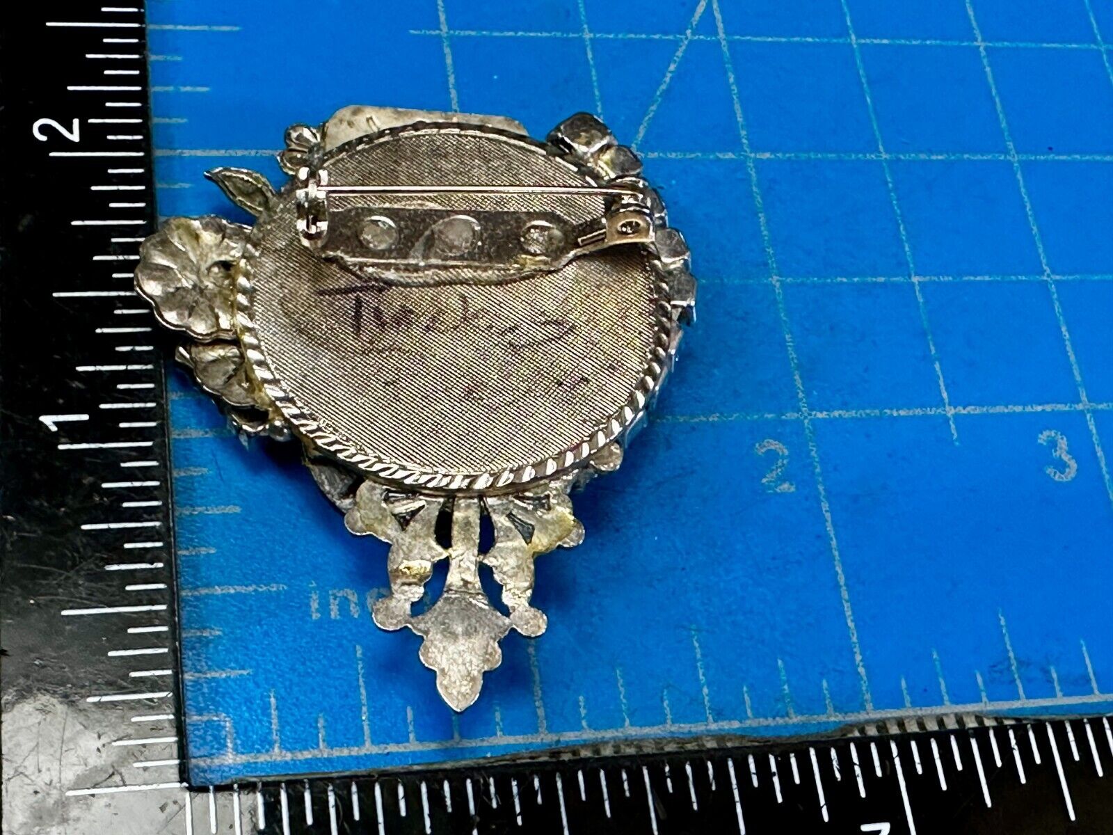 Victorian Style Flower Clocks with Rhinestone Artisan Silver Tone Brooch Pin