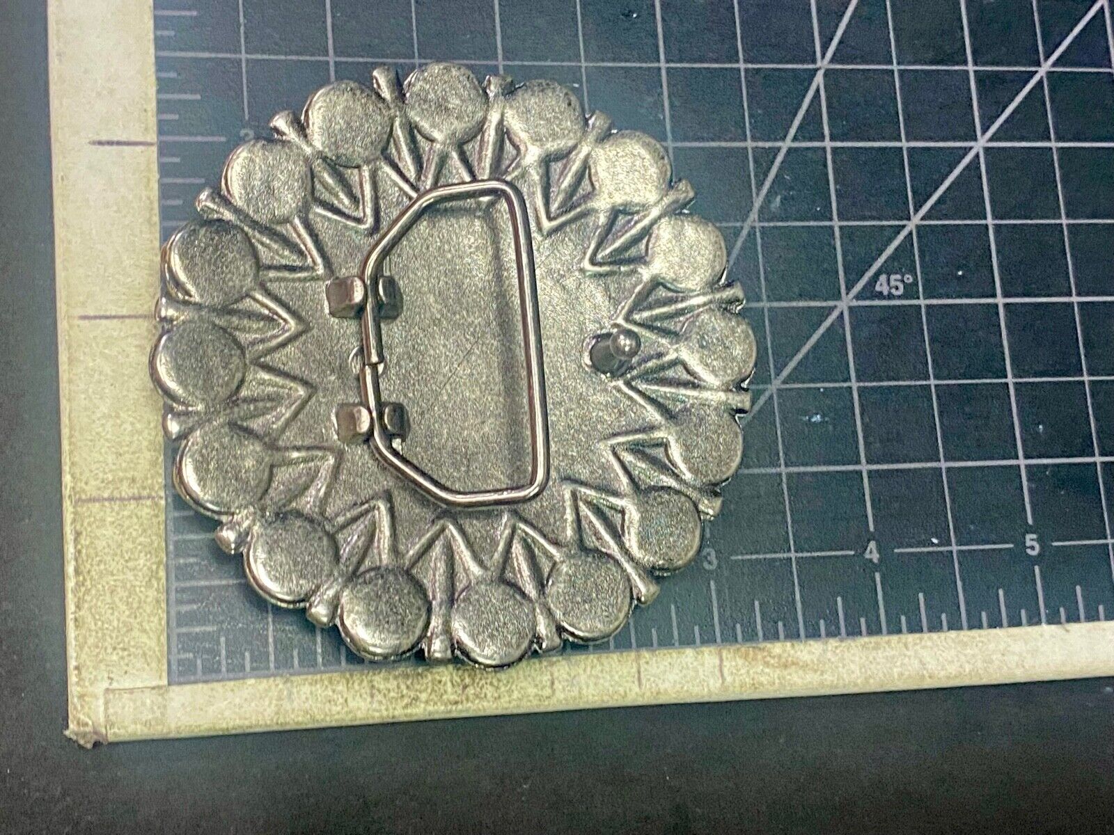 Unique Faux Wood Beads In Circular Pattern Cut Out Belt Buckle 