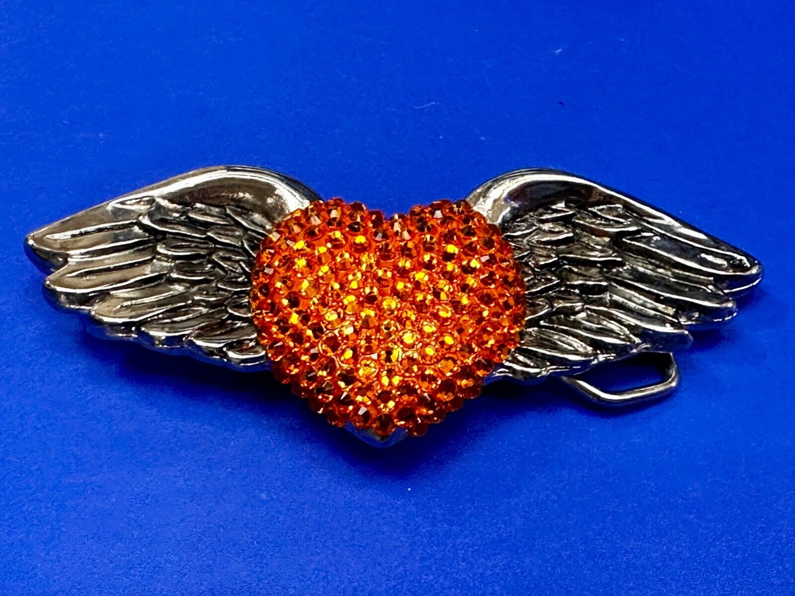 Angel Wings Orange Heart Shaped Rhinestone Covered 2001 Bridget Belt Buckle