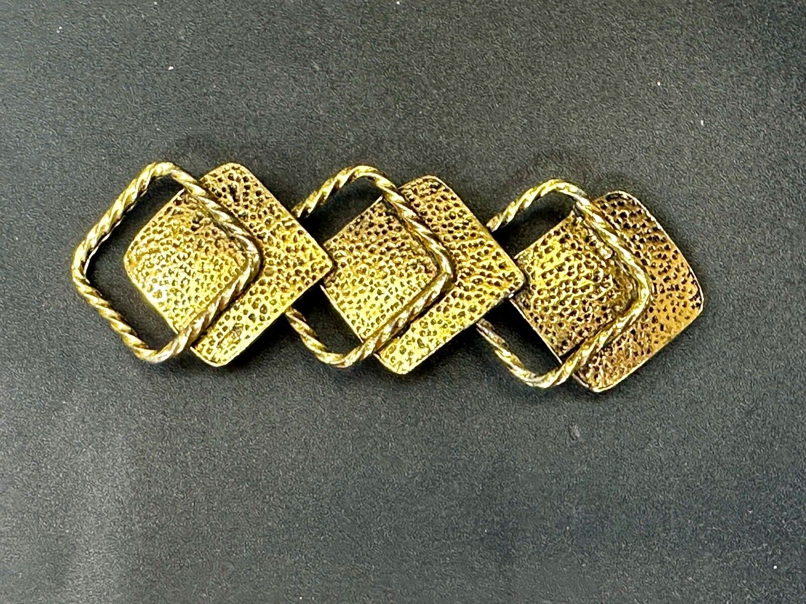 Three Diamond Shape Cutout Hippy Large Gold Tone Vintage Belt Slide Buckle