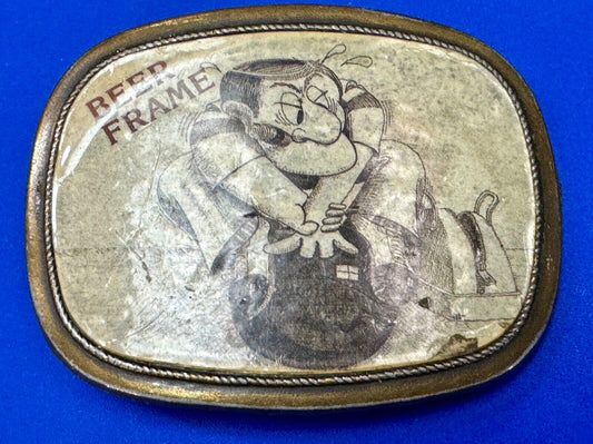 beer frame bowling vintage novelty picture cartoon style  belt buckle