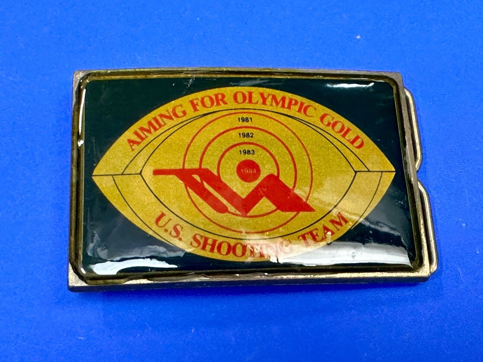 Aiming for Olympic Gold US shooting team 1984 belt buckle