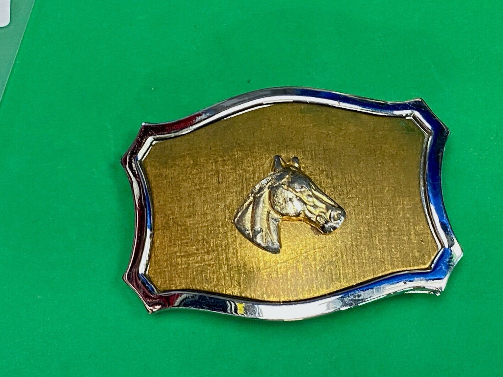 Vintage Horse Head Centered On Western Gold Tone Belt Buckle - Unique Background