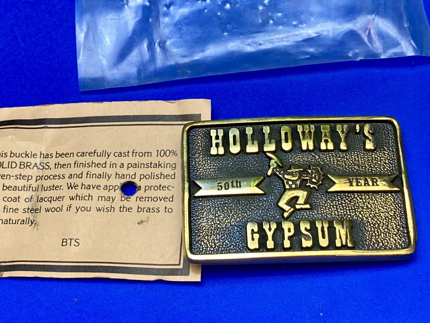 Vintage Holloways Gypsum Company Texas Solid Brass Bts Advertising  Belt Buckle
