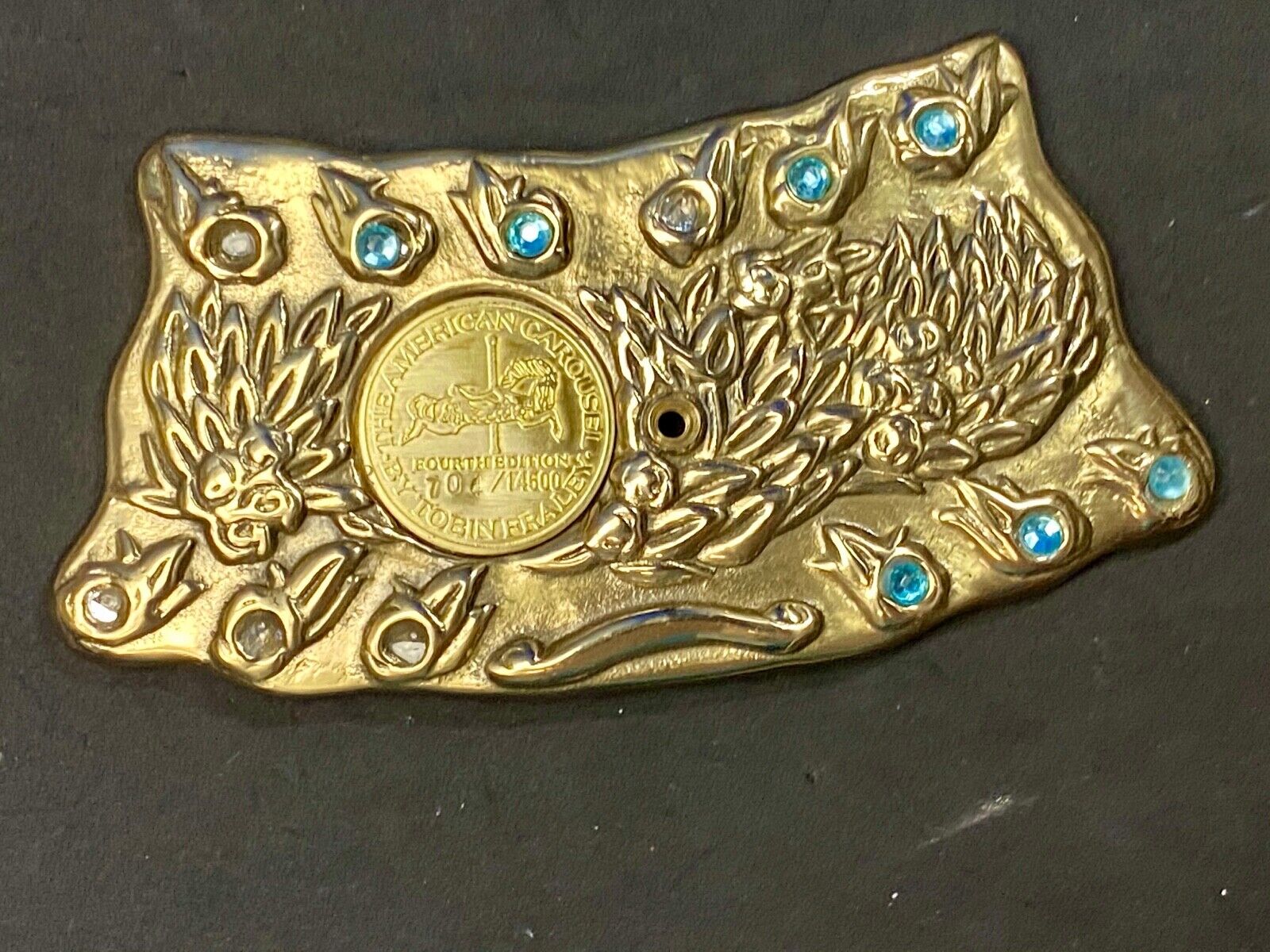 American Carousel 4th  coin collectors centerpiece Large gold tone belt buckle