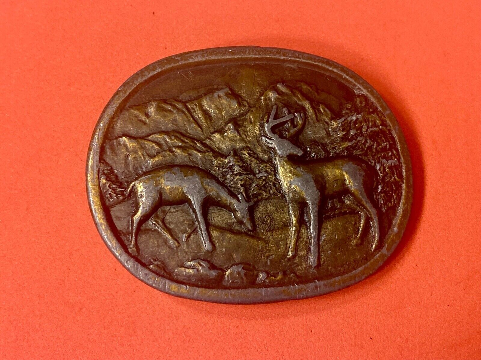 Two Deer Grazing In Nature Vintage Brass Tone Belt Buckle 