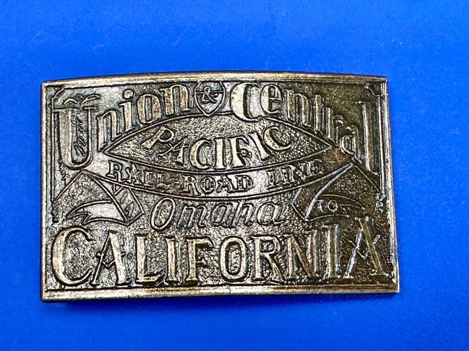 Union Central Pacific Omaha to California Rail Road Trail route belt buckle