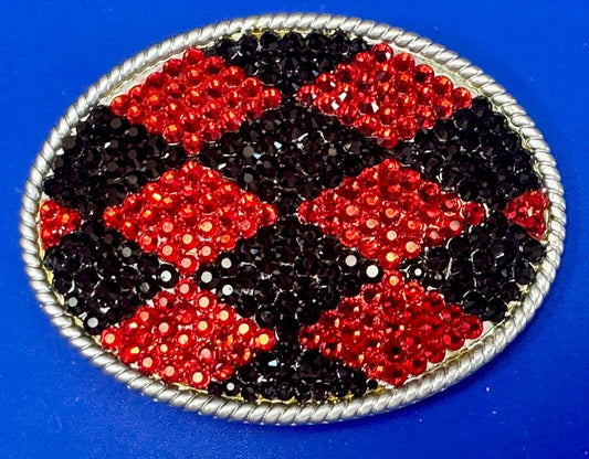 Black &  Red rhinestone Checkerboard pattern covering 3.75" wide belt buckle
