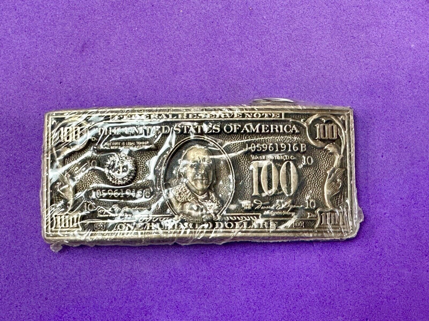 100 Dollar Bill Benjamin Solid Brass NOS Belt Buckle by Award Design Medals