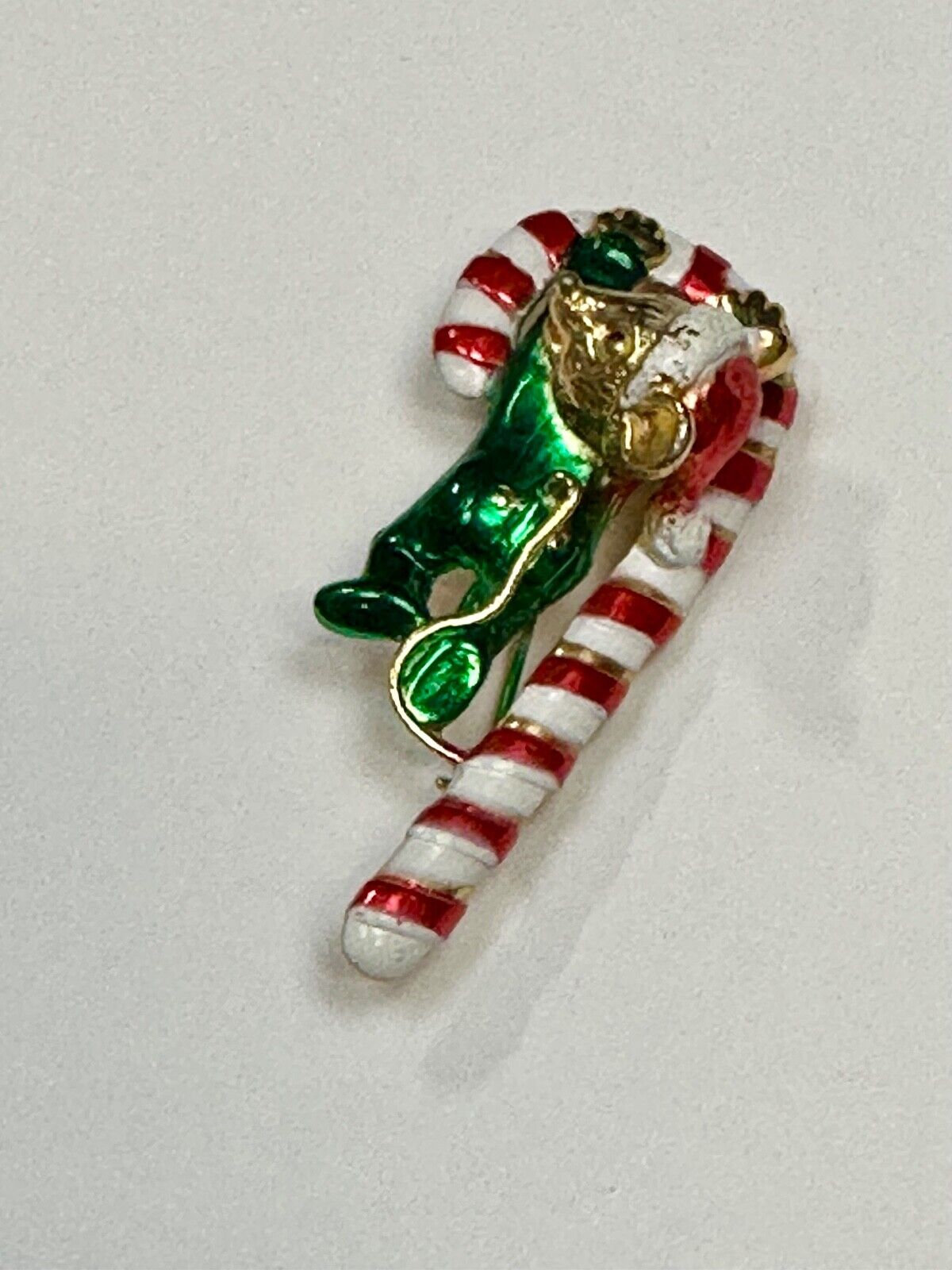 AJC signed MOUSE on Candy Cane Holliday Pin /  Brooch