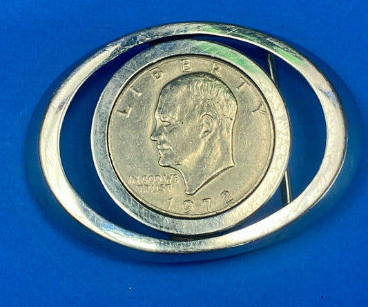 1972 Ike Eisenhower Silver Coin As Centerpiece In See Through Belt Buckle