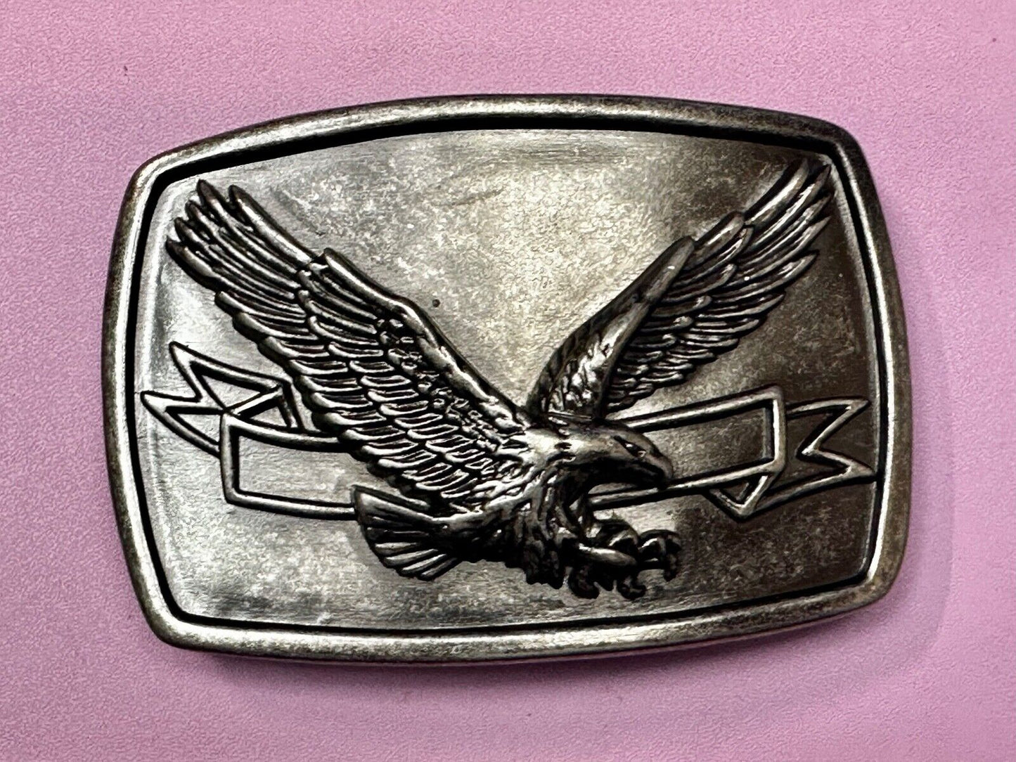 American Eagle Diving Hunting Flying With Ribbon Scroll Belt Buckle