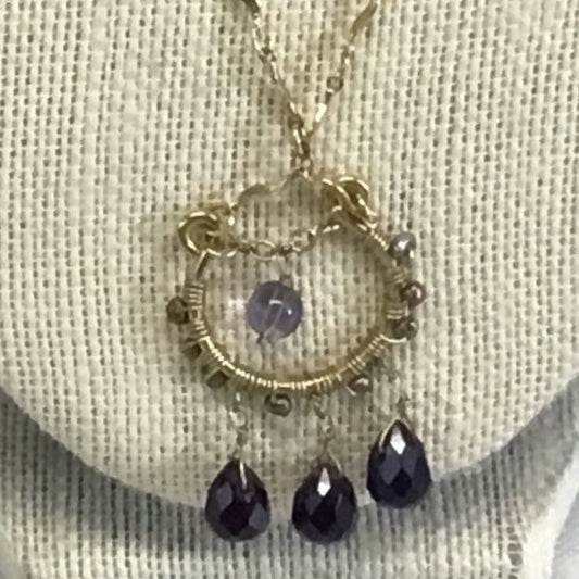 Vintage cookie lee gold tone hanging dangle cut bead pendant necklace 