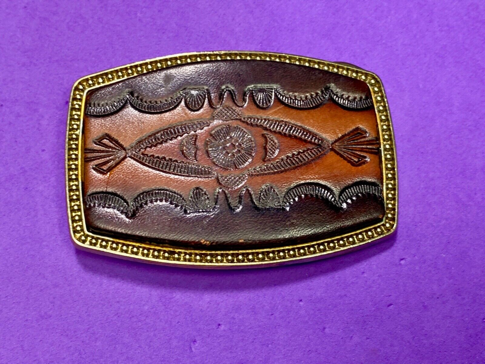 Alumaline 4108 faux leather and brass tone southwestern style belt buckle