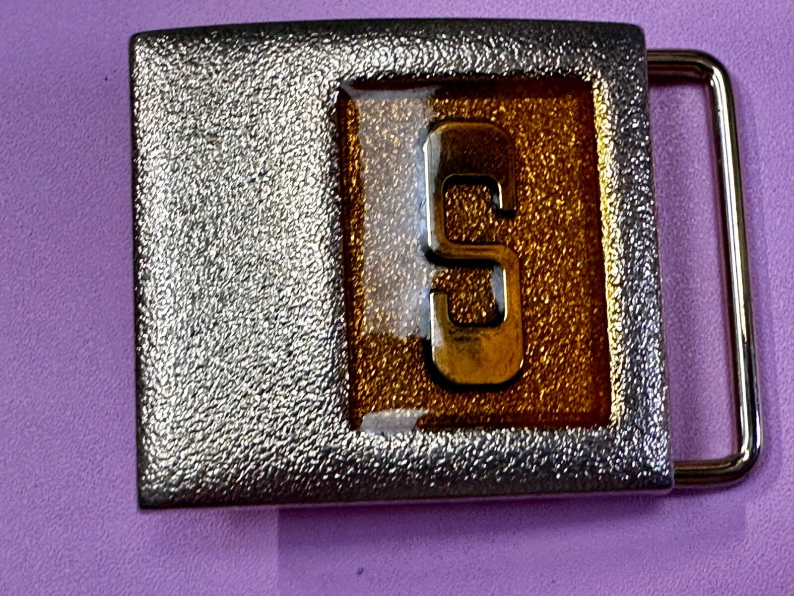 Vintage Initial Letter S Two Tone Monogram Metal Lee NY USA Belt Buckle