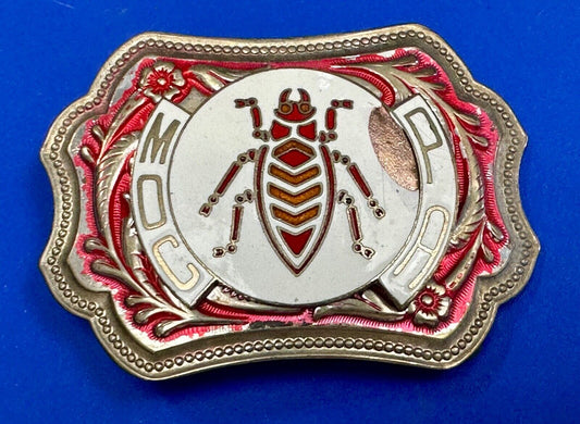unique insect bug centerpiece on western red & white flower swirl belt buckle
