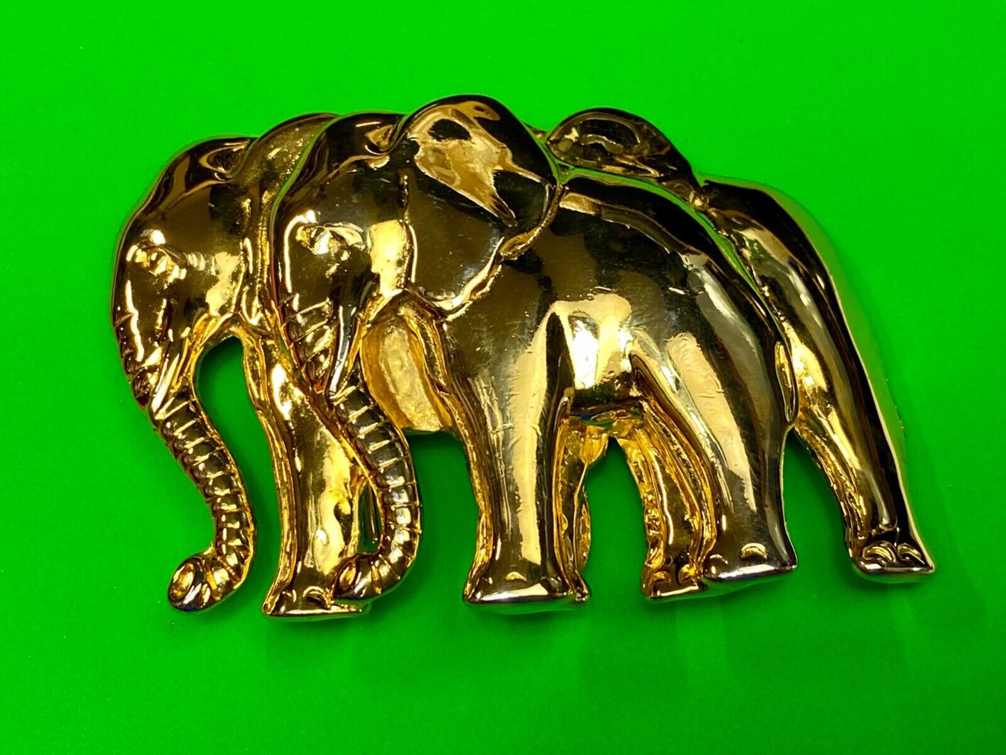 Two Walking Standing Elephants Pair - RARE! LORie Spring 1987 belt buckle