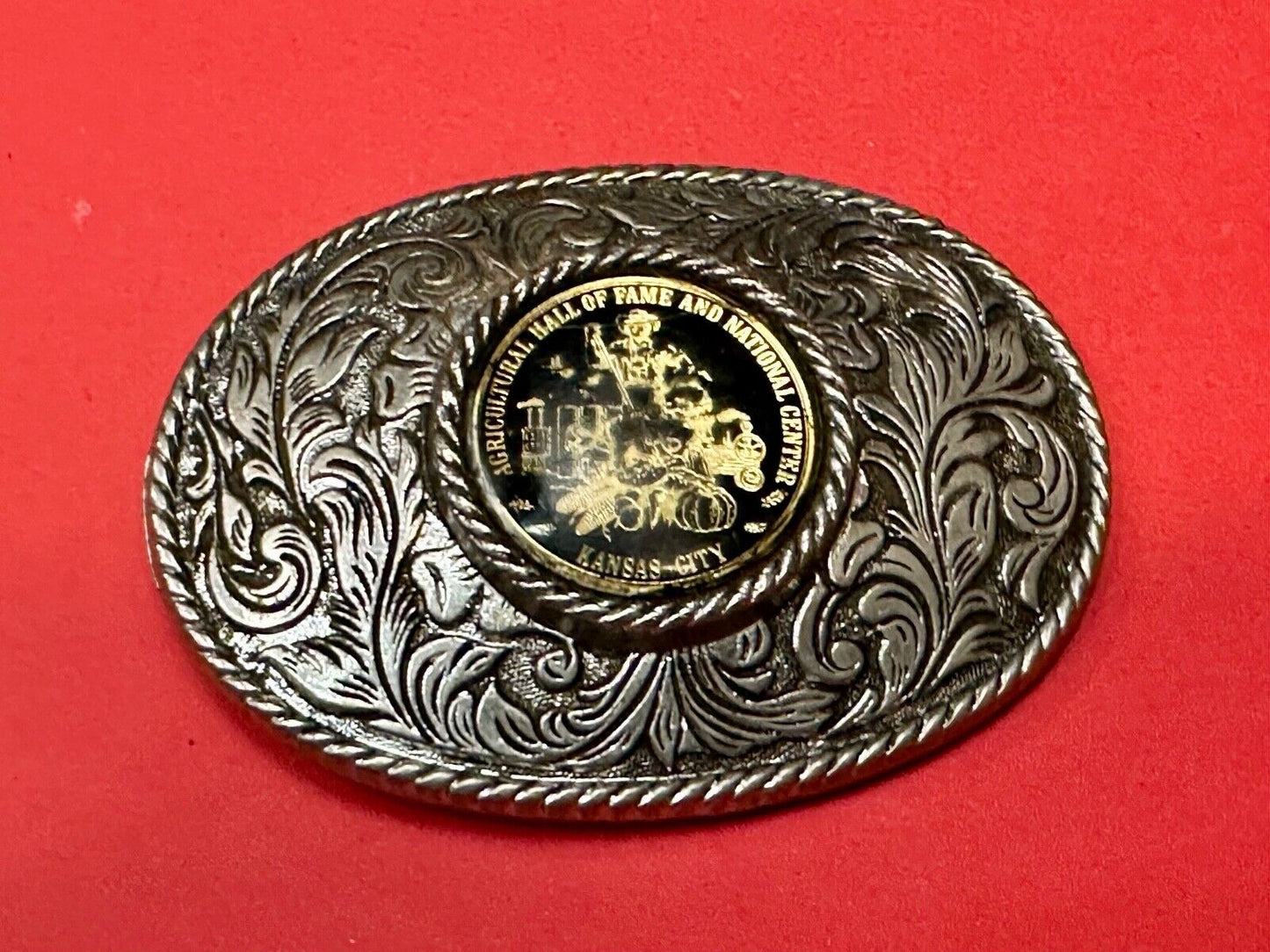 Agricultural Hall of Fame Kansas City western round centerpiece Belt Buckle