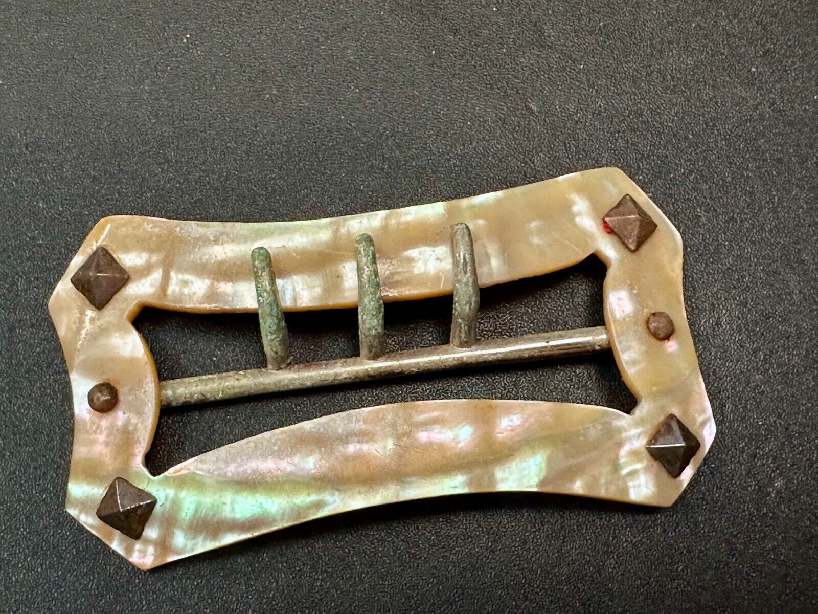 Three Prong Antique Vintage Mop Mother Of Pearl 3" Wide Belt Buckle