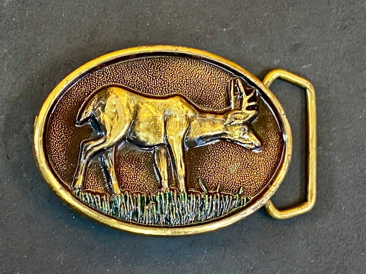 Vantage Bts Solid Brass Belt Buckle  - Deer Grazing In Nature 
