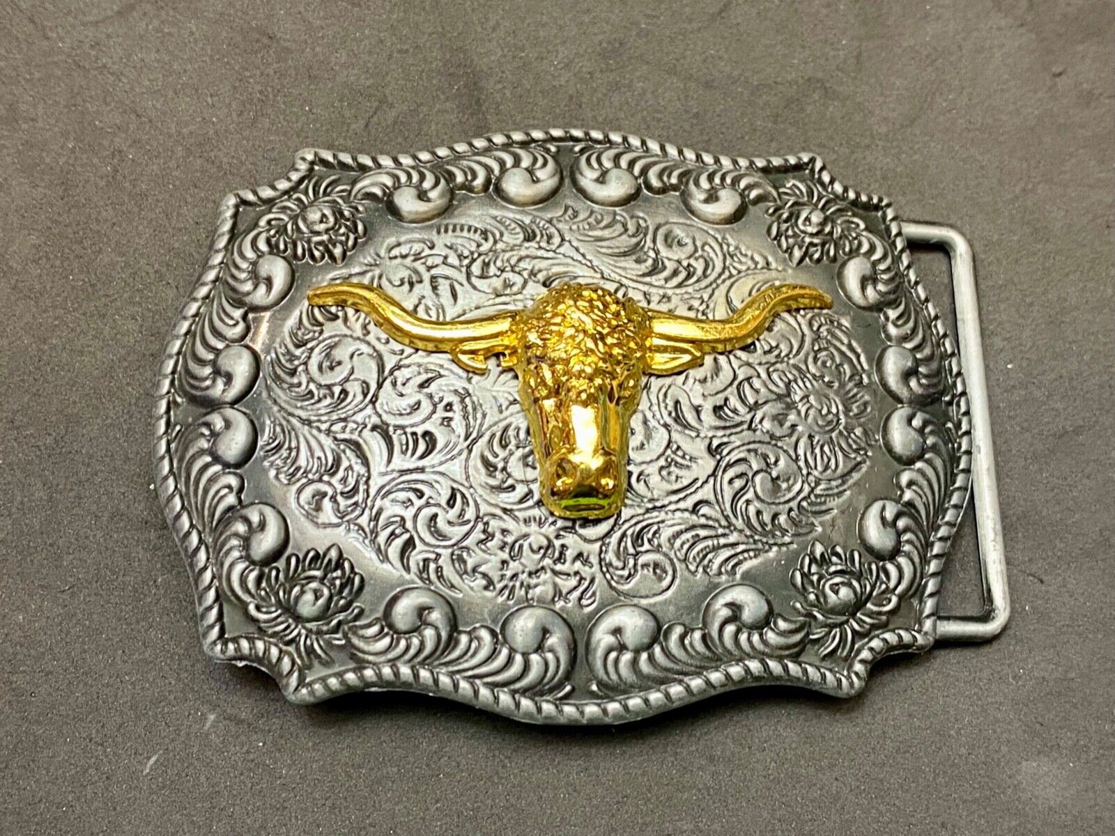 Texas longhorn western raised steer cow two tone 3.5" wide belt buckle