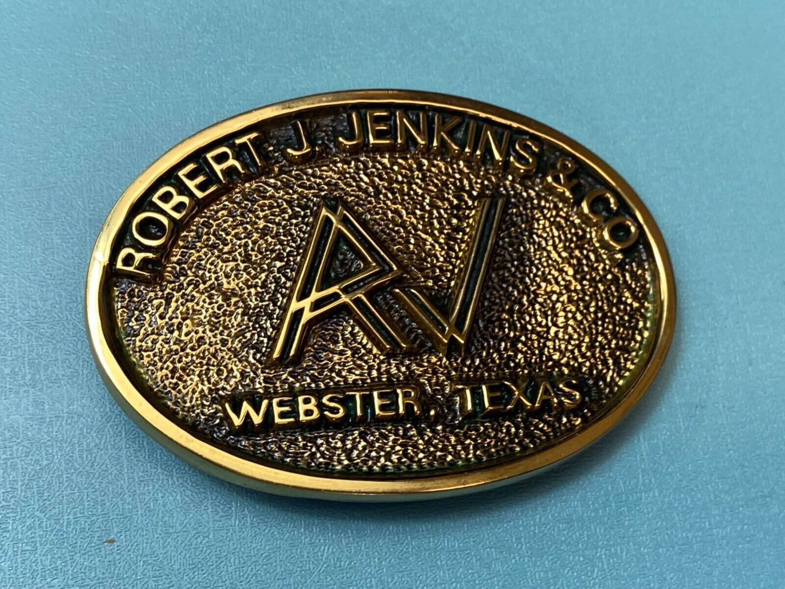 Vintage 1983 Robert Jenkins and co Webster Tx solid brass belt buckle by BTS