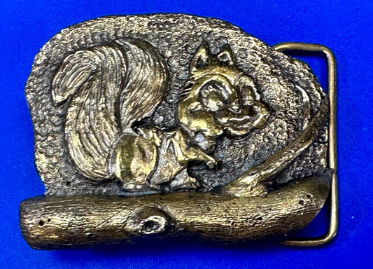 Adorable Chipmunk on tree branch vintage belt buckle by M&M Chicago