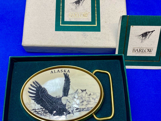 The great state of Alaska picture American flying eagle belt buckle by Barlow