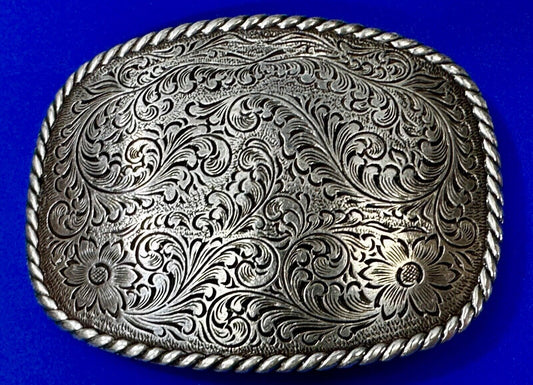 Beautiful Flower Leaf Swirl Floral Theme Silver Tone Belt Buckle -Nocona Buckles