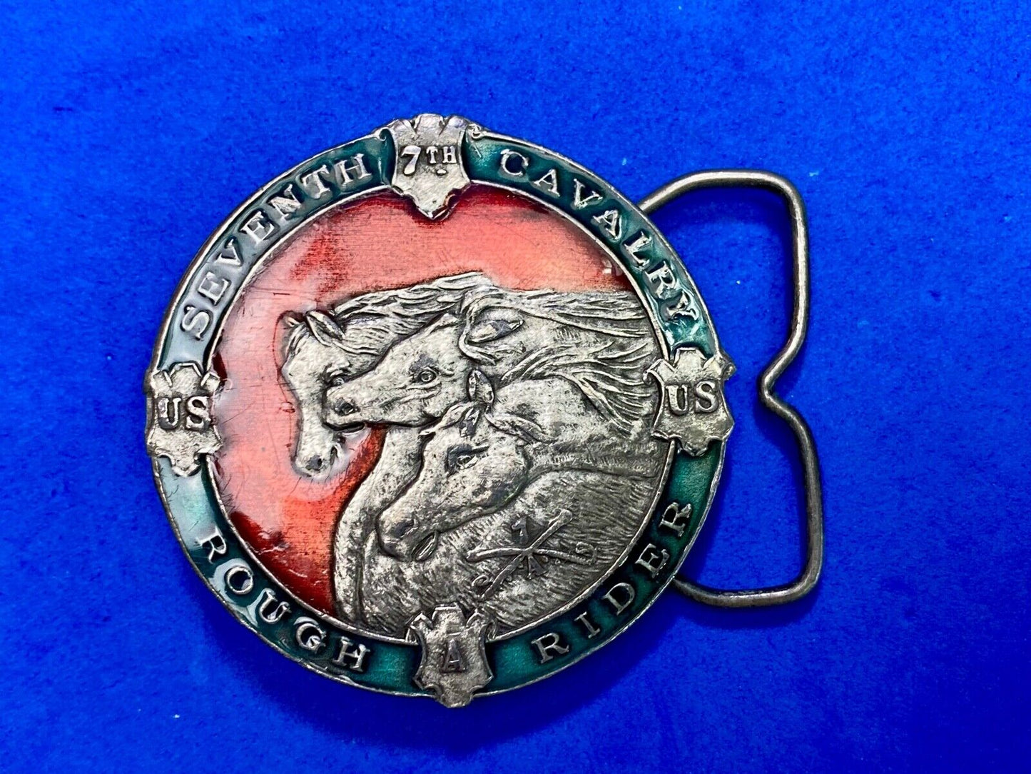 Us Army 7Th Cavalry Rough Riders Rare Colorful Belt Buckle By Bergamot