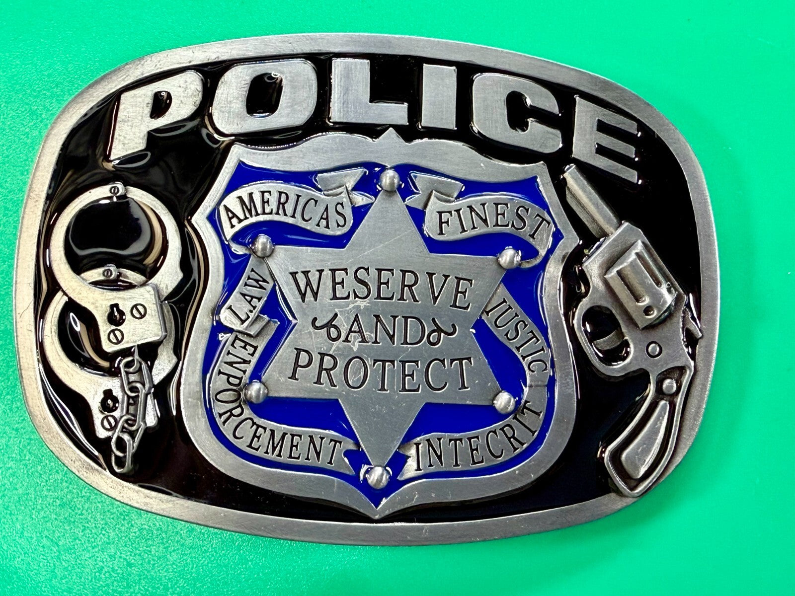 AMERICAS FINEST POLICE We Serve Protect Law Enforcement Commemorate Belt Buckle