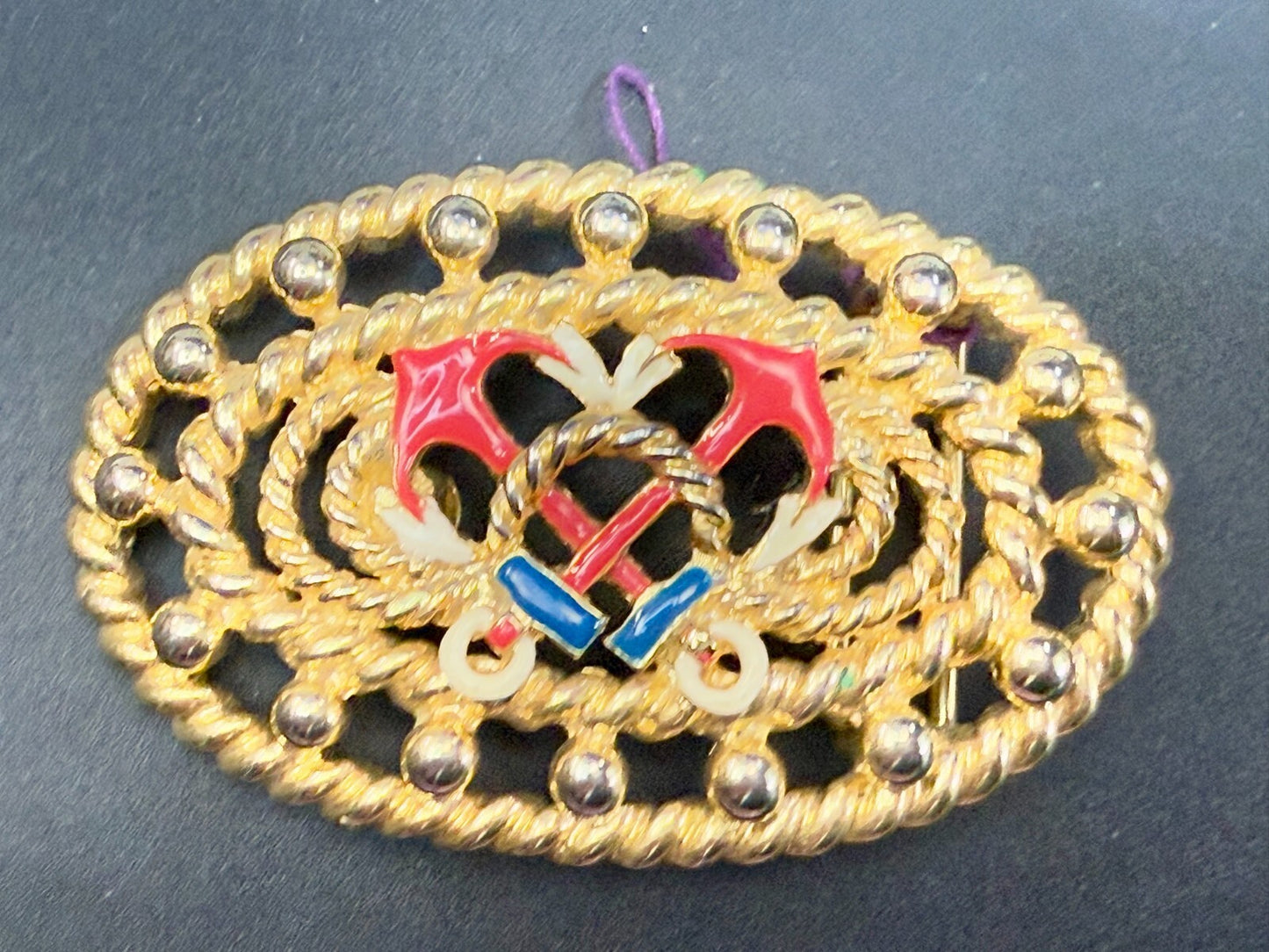 Anchor Rope Nautical Theme See-Trough Gold Tone 1987 Mimi Di N  Belt Buckle